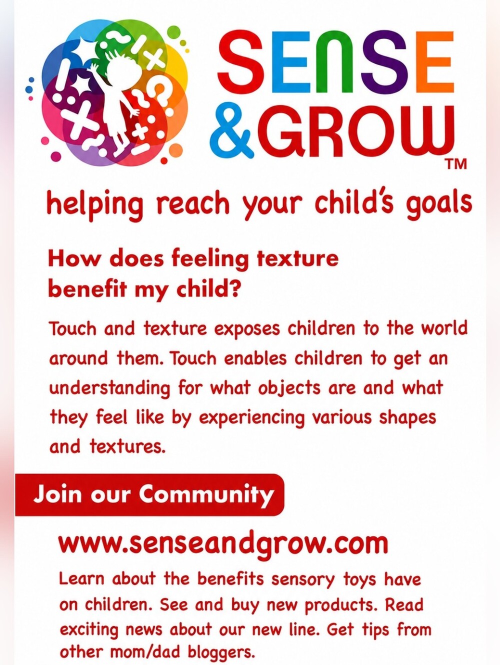 Sense & Grow Sensory Learning ~ Parent Information Card/Educational Insert- NWOT - Picture 2 of 5